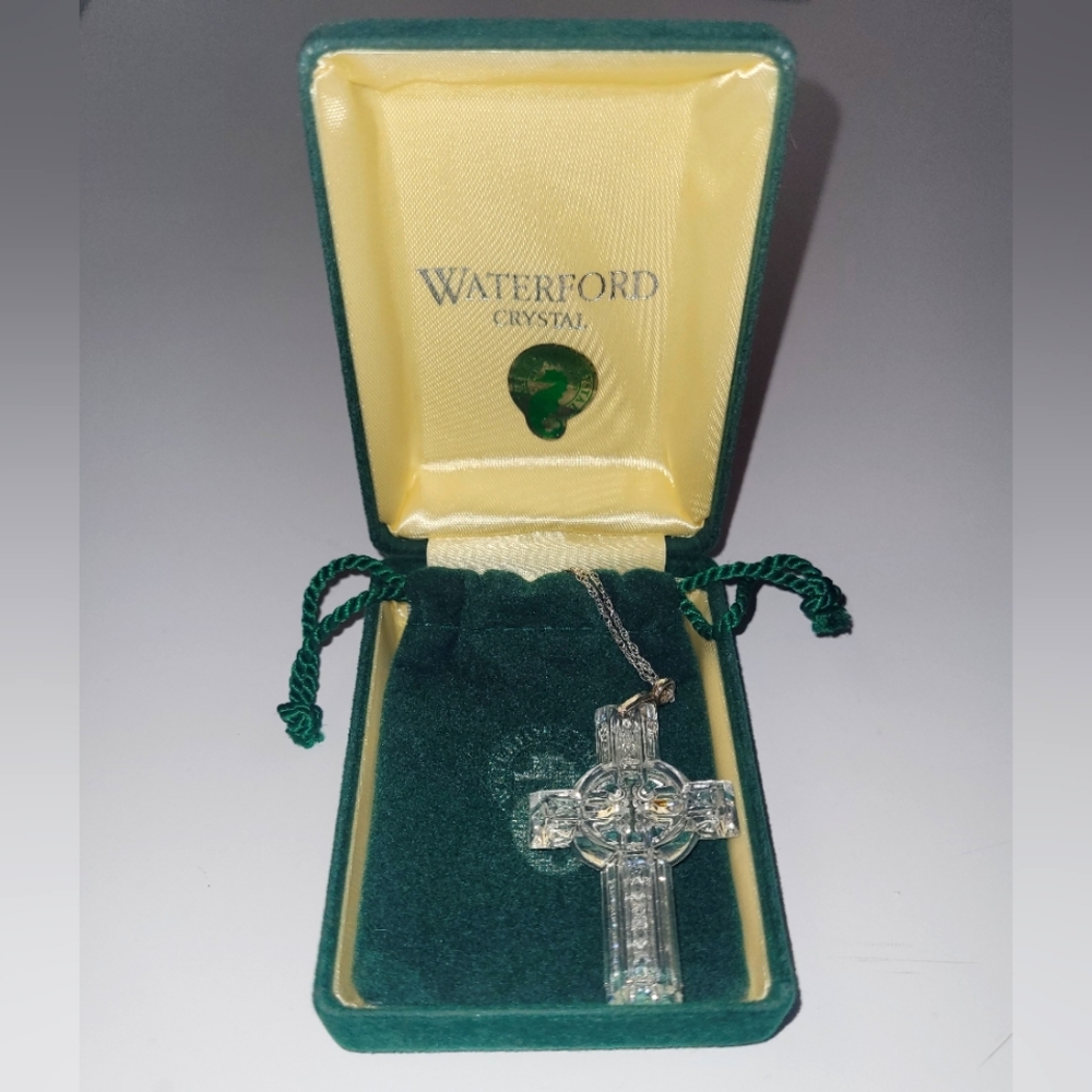 Vintage Waterford Crystal Cross Pendant, Sterling Silver Chain, Original Box